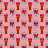 Seamless pattern with gift box illustration on pink background. Presents repeat wallpaper. vector