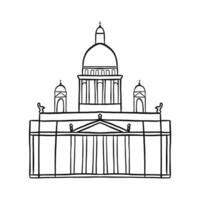 St Isaac's cathedral in Saint Petersburg hand drawn doodle illustration. Isolated transparent sketch black element for design. vector