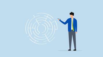 solución resolviendo negocio problema, 4k animación de empresario sorteos línea a espectáculo solución a un laberinto problema. video