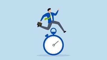 Sense of urgency, 4k animation of businessman running and jumping high above the countdown clock. video