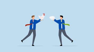 Business argument, 4k animation of business partners argue chicken vs egg, which comes first. video