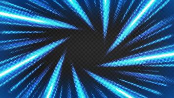 Halftone Blue Rays Zoom in Motion Effect, Swirl Light Color Trails, Ready, Illustration vector