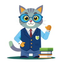 A cartoon cat character is dressed in formal attire, holding a stack of books png
