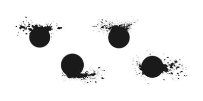 Set of round spots with splashes and drops, design elements, isolated on a white background. vector