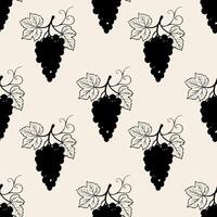 Pattern grape bunch silhouette dark color on beige background. vector