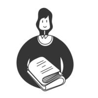 stack of books illustration in cartoon line art style vector