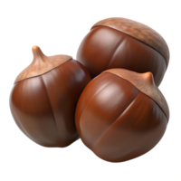 Cartoon chestnuts 3d rendered illustration isolated. Autumn concept design png