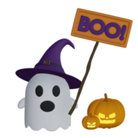Halloween cartoon spooky ghost 3d render illustration. Happy halloween concept png