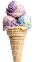 Delicious Tricolor Ice Cream Cone with Vibrant Colors and Creamy Texture on Clear Background png