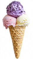 Realistic Tricolor Ice Cream Cone with Three Flavors on Transparent Background and Clear Look png