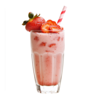 Strawberry Milkshake Topped With Fresh Berries Served in a Clear Glass png