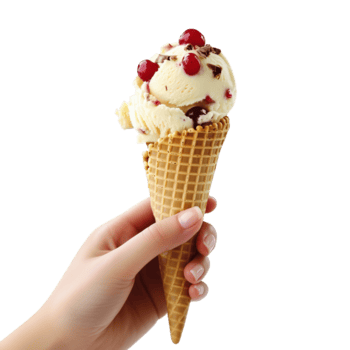 mano participación delicioso vainilla hielo crema cono en un transparente antecedentes con cremoso textura png