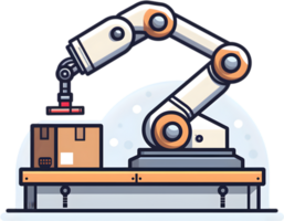 A robot is holding a box and a box is on top of it png