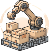 A robot is standing on a pallet with boxes png