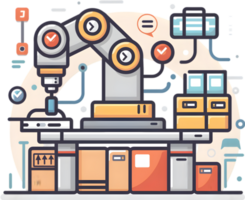 A robot is working on a machine in a factory png