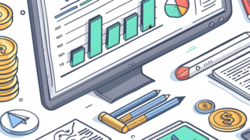 An illustration of a computer screen with various items png