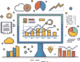A computer monitor with graphs and charts on it png