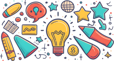 A colorful set of items that are related to education png