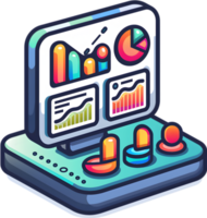 An icon of a computer with graphs and charts png