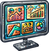 A computer monitor with graphs and charts on it png