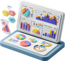 A laptop with a bunch of different types of graphs and charts png