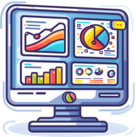 A computer monitor with graphs and charts on it png