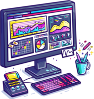 A computer with a monitor, keyboard and mouse png