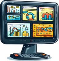A computer monitor with various graphs and charts png