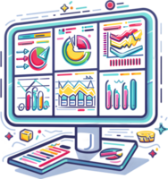 A computer monitor with various graphs and charts on it png