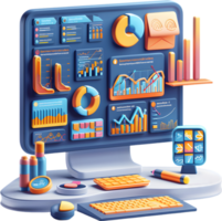 A computer monitor with various graphs and charts on it png