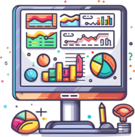 A computer monitor with graphs and charts on it png