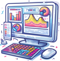 A computer with a keyboard and monitor on it png