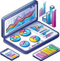 An open laptop with graphs and charts on it png