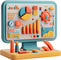 A computer monitor with various icons and graphs png