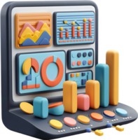 A computer with a bar graph and other items png
