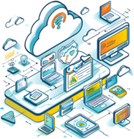 A cloud computing device with various devices png