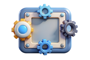 A blue and white square with gears on it png
