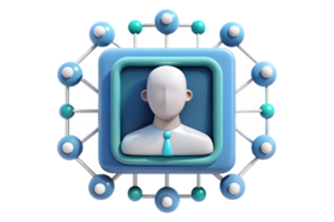 Isometric 3D AI Driven Human Centric Frame concept as A border frame with human silhouette and digital connections on the left and right sides leaving the center as copy space. The png