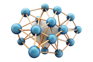 Isometric 3D AI Driven Neural Network Elements concept as Abstract elements representing a neural network with interconnected nodes and pathways. The design is isolated on a png