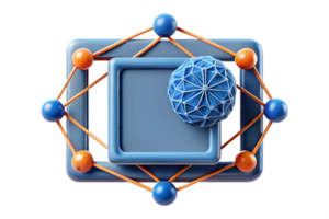 Isometric 3D AI Driven Neural Network Frame concept as A minimalistic border frame with neural network patterns on the top and bottom edges leaving the center as copy space. The de png