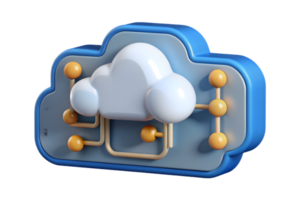 Isometric 3D AI Powered Cloud Computing Frame concept as A clean border frame featuring cloud icons and data flow lines on the top and bottom edges providing ample copy space in th png