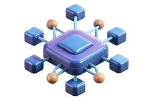 Isometric 3D AI Powered Digital Twin concept as A minimalistic abstract featuring digital twin elements with mirrored data streams and connections. The design is isol png