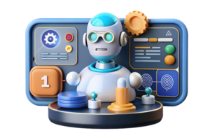A robot with a computer and a clock on it png