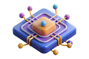 A computer chip with many different colored balls png