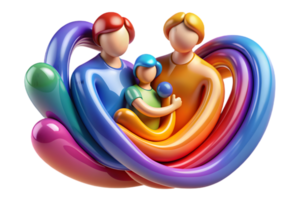 A family of three people holding hands in a colorful swirl png