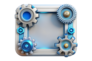 Isometric AI Driven Automation Border Frame concept as A clean border frame with gears and digital patterns on the left and right sides leaving the center as copy space. The design png