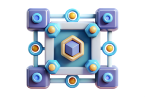 Isometric AI Driven Blockchain Frame concept as A border frame with blockchain symbols and digital connections on the left and right sides leaving the center as copy space. The des png