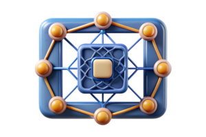 Isometric AI Driven Neural Network Frame concept as A minimalistic border frame with neural network patterns on the top and bottom edges leaving the center as copy space. The desig png