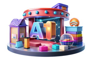 Isometric AI Driven Retail Transformation concept as A glowing abstract digital art background featuring dynamic light patterns and digital textures symbolizing the transformation png