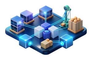 Isometric AI Enhanced Supply Chain Management concept as A glowing abstract background featuring interconnected lines and data nodes symbolizing the transformation of supply chain png